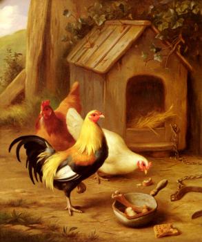 Edgar Hunt : Chickens Feeding